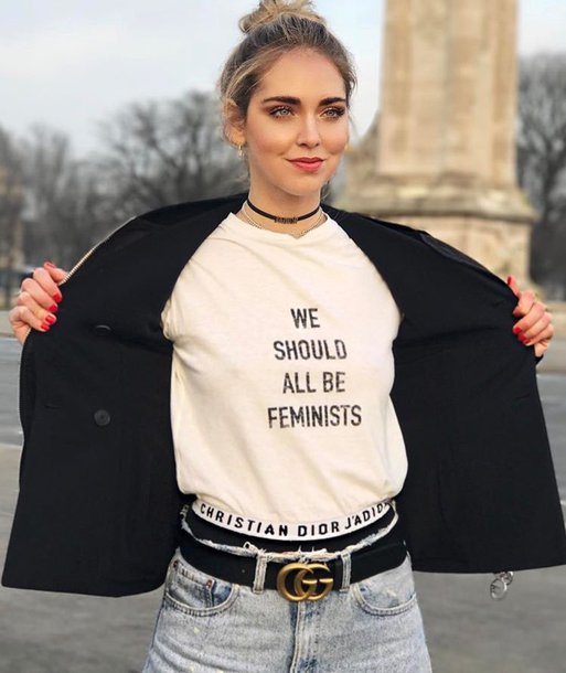 83qjnc-l-610x610-t+shirt-feminist-feminist+tshirt-white+t+shirt-equality-quote-jacket-black+jacket-belt-gucci-gucci+belt-logo+belt-logo-denim-jeans-blue+jeans-choker+necklace-chiara+ferr